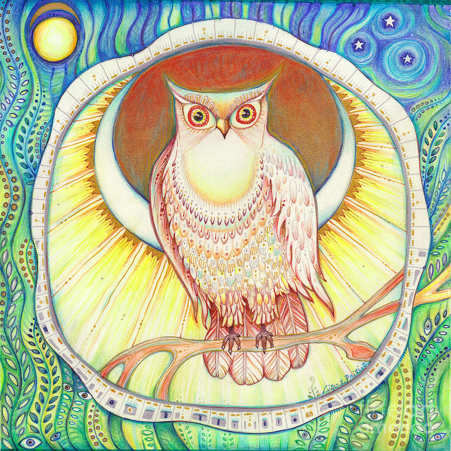 Moon Owl original painting Painting by Liza Paizis - Fine Art America
