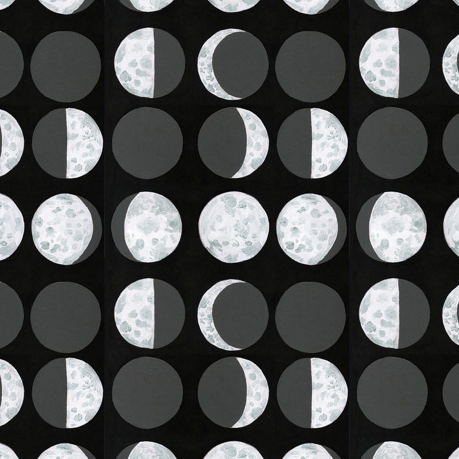 Black And White Painting - Moon Phases Chart by Amanda Laurel Atkins