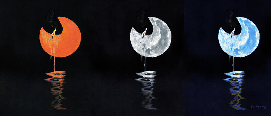 Melting Moon Phases Painting Mixed Media by Ken Figurski