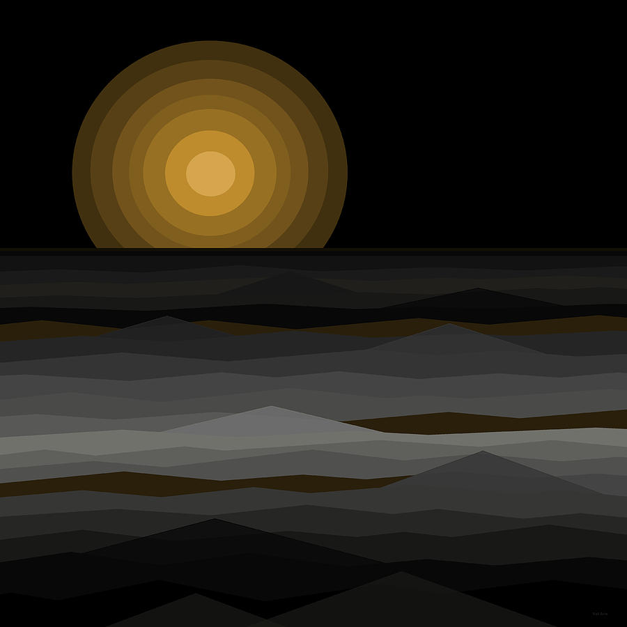 Moon Rise Abstract - Black and Gold Digital Art by Val Arie