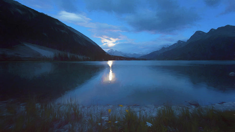 Mountain Photograph - Moon Rise Goat Pond Alberta Canada by Joan Carroll