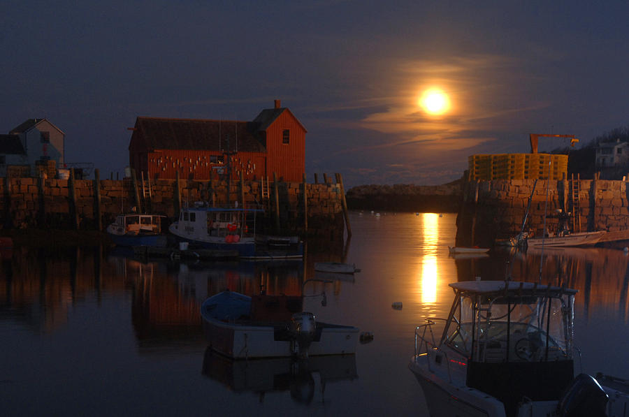 Boat Photograph - Moon rise over Motif Number 1 by Ron Brown Photography
