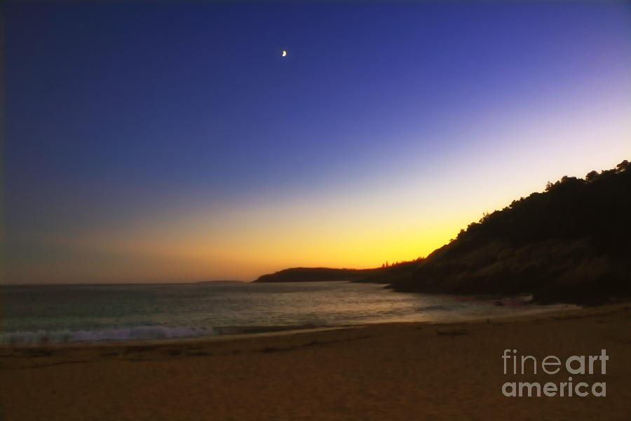 Moon Rising On Sand Beach Photograph