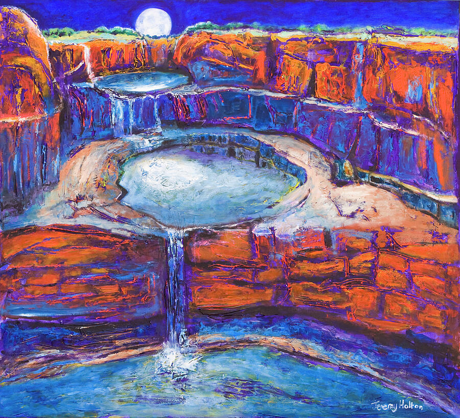 Moon rising over the Mitchell Falls Painting by Jeremy Holton