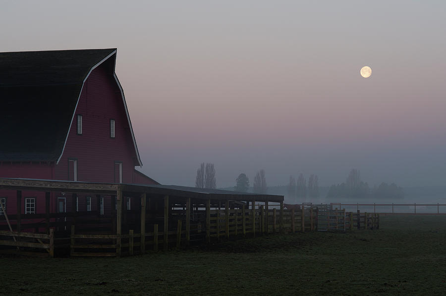 Moon Setting Behind Barn Photograph by Jim Corwin