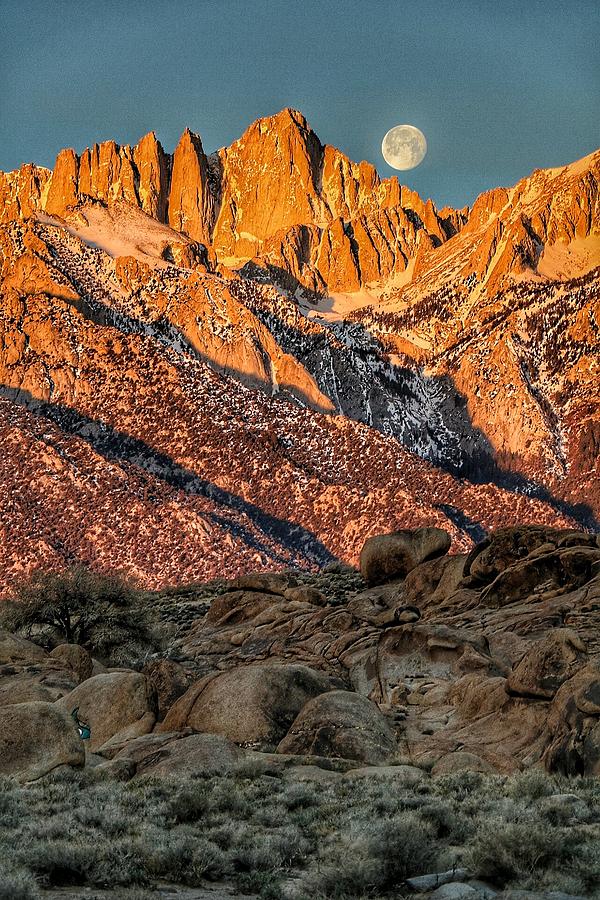 Moon setting over Mount Whitney Photograph by Ross Kestin