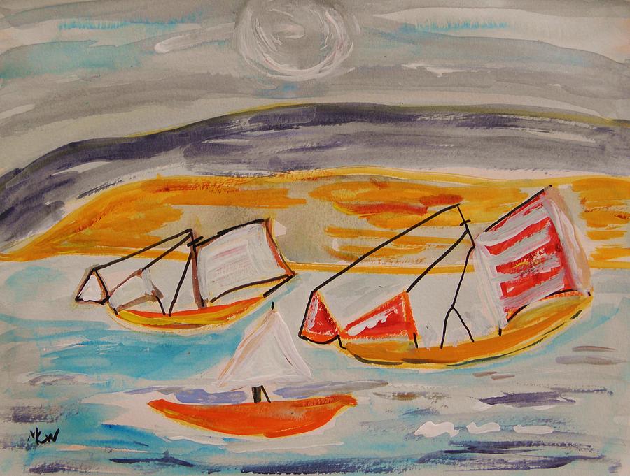 Moon Shadow on Sailing Boats Painting by Mary Carol Williams