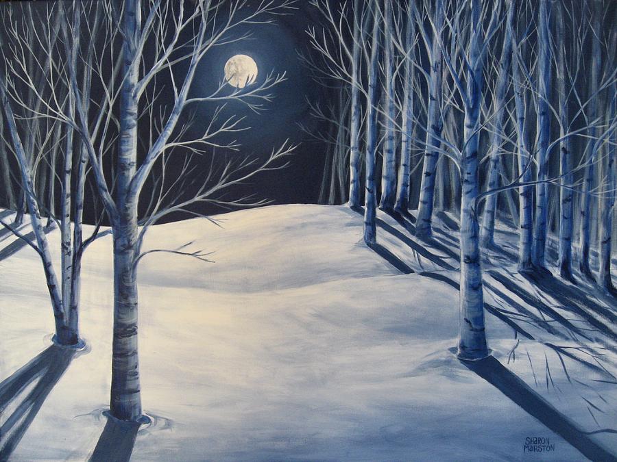 Winter Painting - Moon Shadows by Sharon Marcella Marston