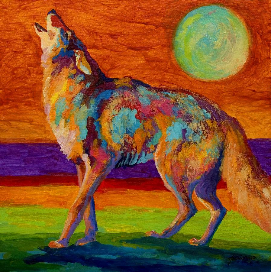 Wildlife Painting - Moon Talk - Coyote by Marion Rose