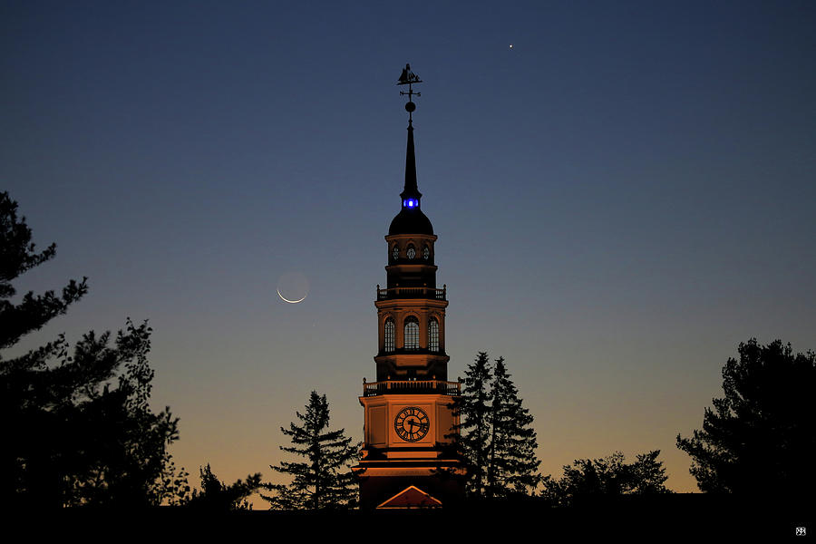 Moon, Venus, and Miller Tower Photograph by John Meader