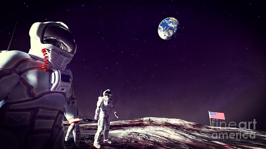 Space Digital Art - Moon Walk by Two Hivelys
