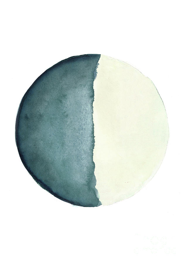 Moon Watercolor Painting Blue Living Room Decor Solar System