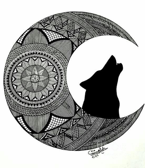 Download Moon Drawing Wolf Gif