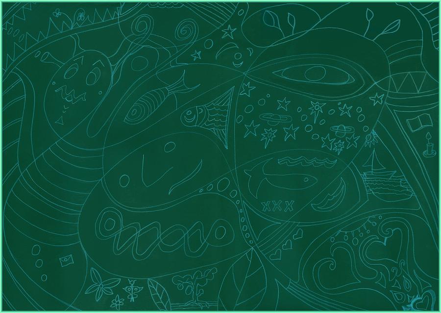 Moonfish Drawing Negative Green Chalk Drawing by Julia Woodman