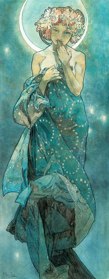 Alphonse Mucha Painting - Moonlight by Alphonse Mucha