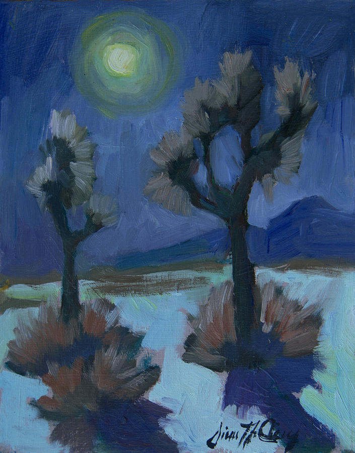 Moonlight and Joshua Tree Painting by Diane McClary