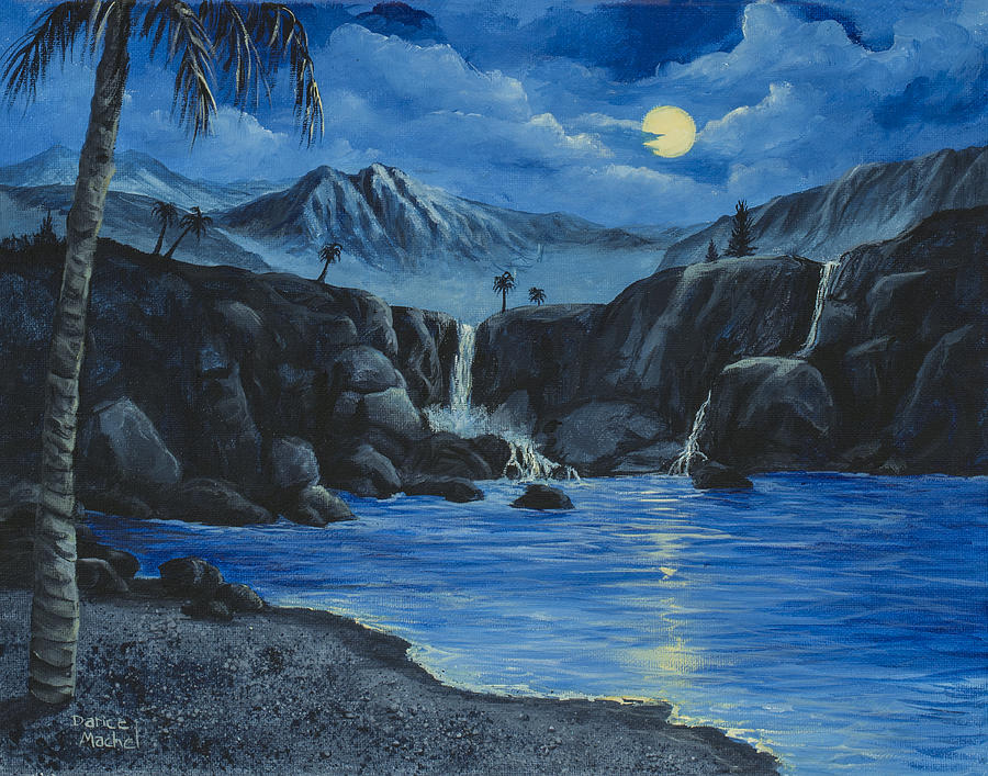 Moonlight and Waterfalls Painting by Darice Machel McGuire