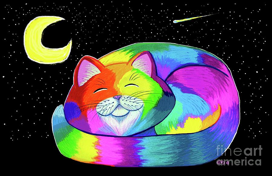 Moonlight Cat Napping Digital Art
