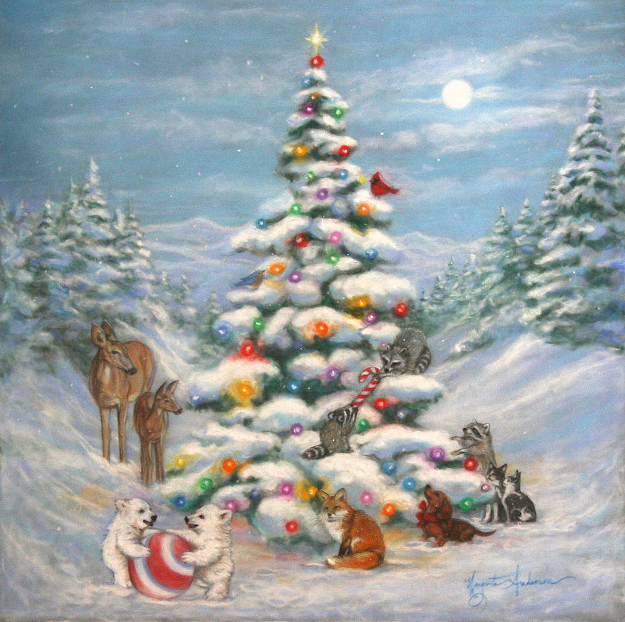 the Animals Community Christmas Tree Painting by Marguerite Anderson -  Pixels