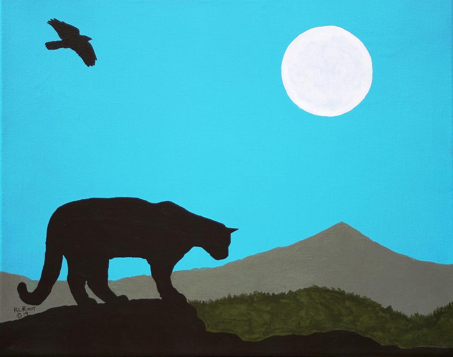 Moonlight Cougar Painting by Ralph Root