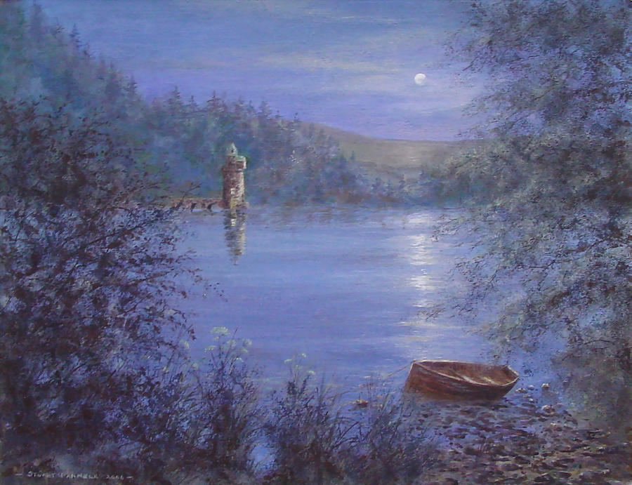 Moonlight Lake Vyrnwy Painting by Stuart Parnell