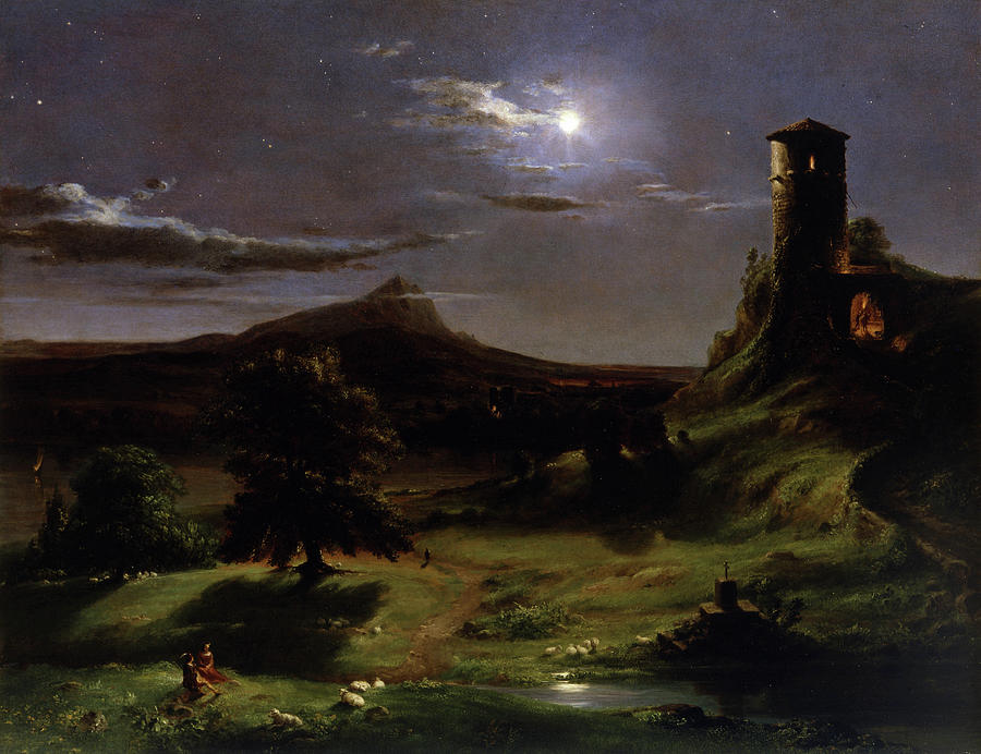 Moonlight Landscape Painting by Thomas Cole