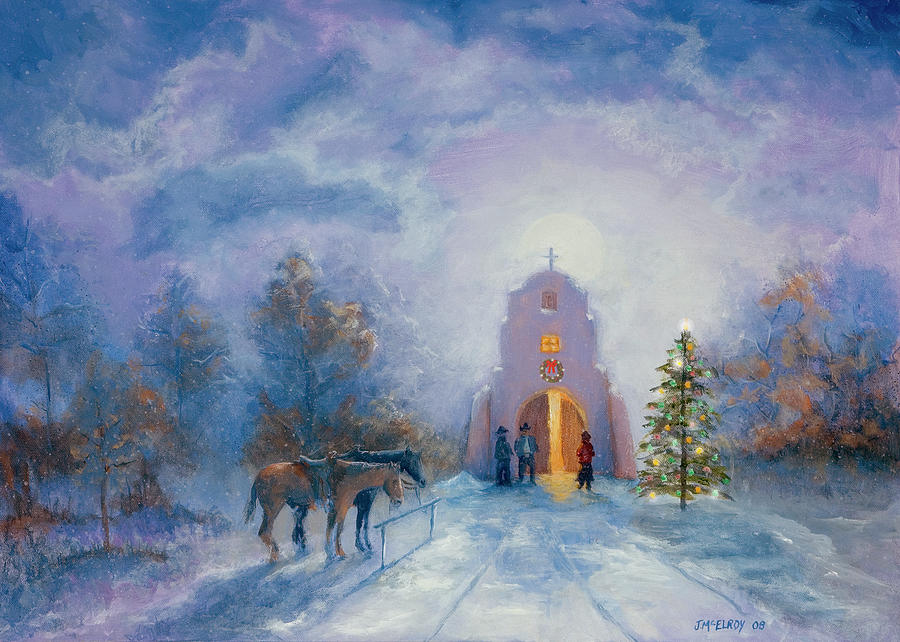 Moonlight Mass Christmas Eve Painting by Jerry McElroy