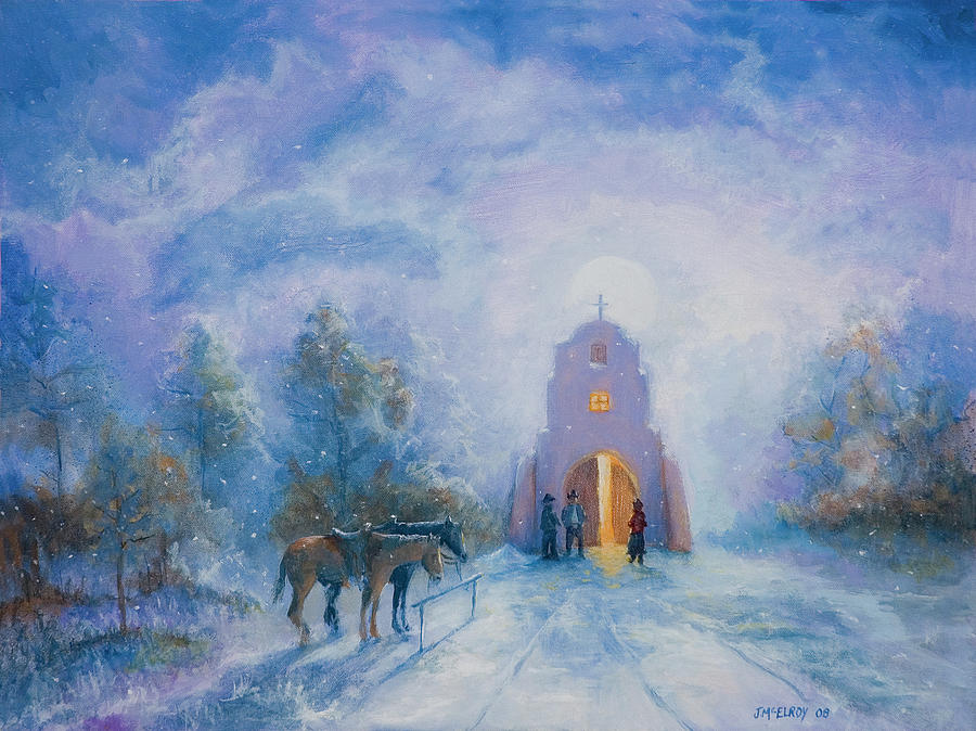 Winter Painting - Moonlight Mass by Jerry McElroy