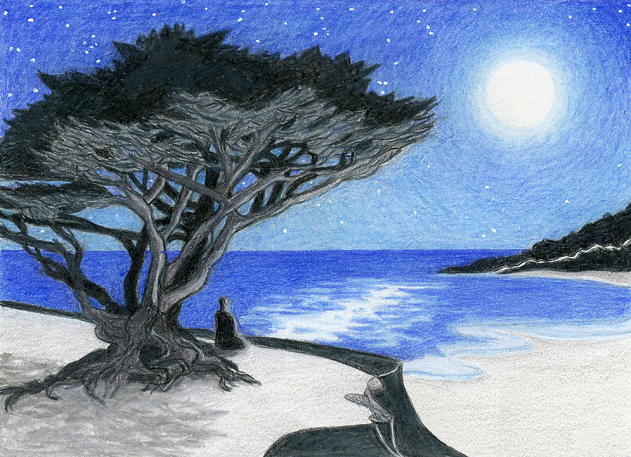 Drawing A Girl in Moonlight Beach Scenery - step by step oil pastel drawing  for beginners - YouTube