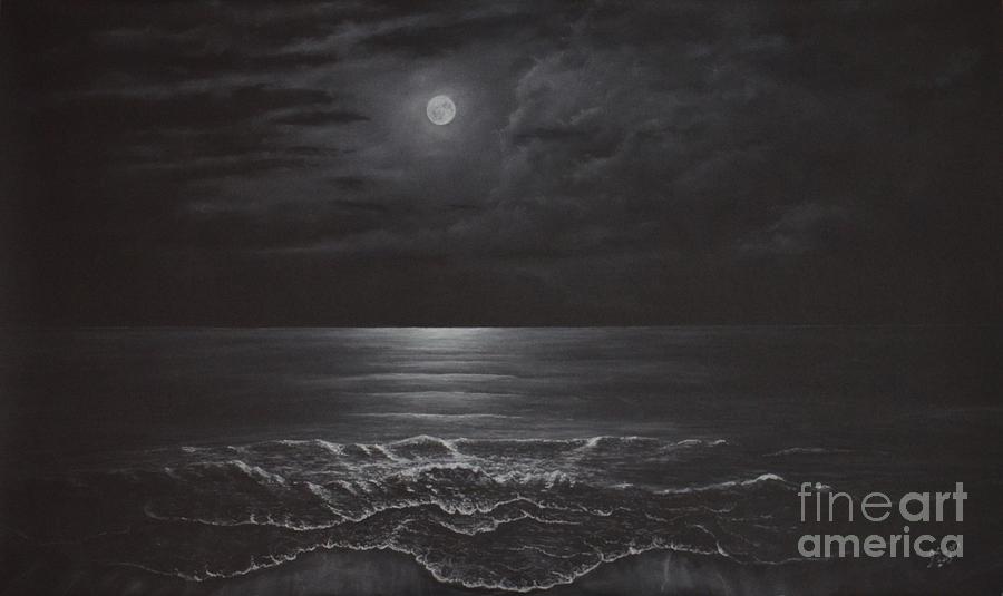 Black And White Drawing - Moonlight Night by David Swope