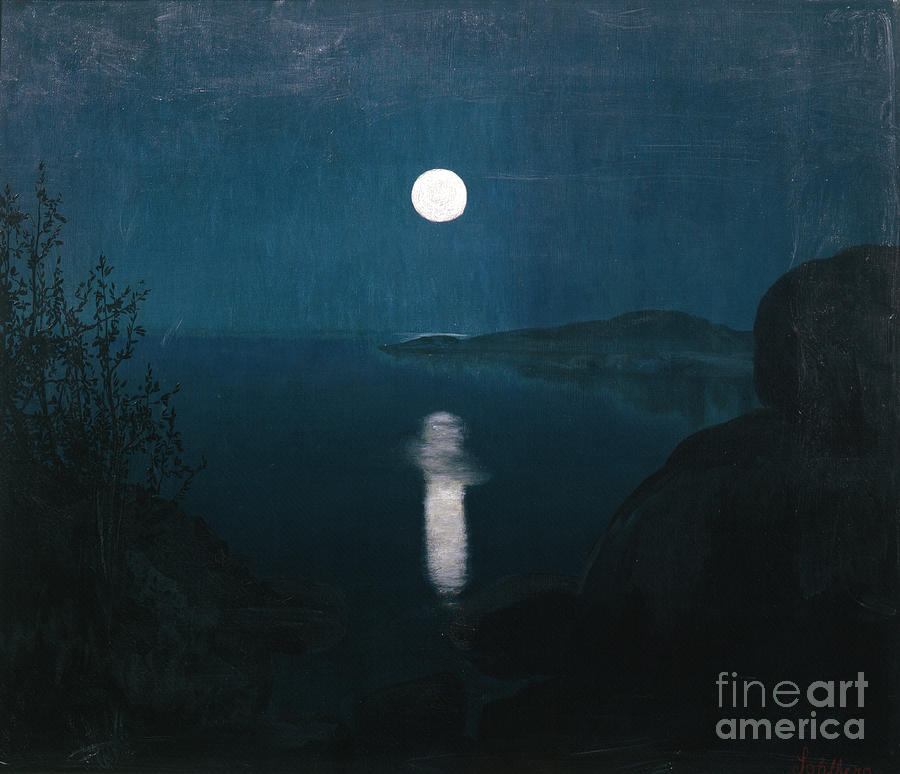 Moonlight Painting by O Vaering by Harald Sohlberg
