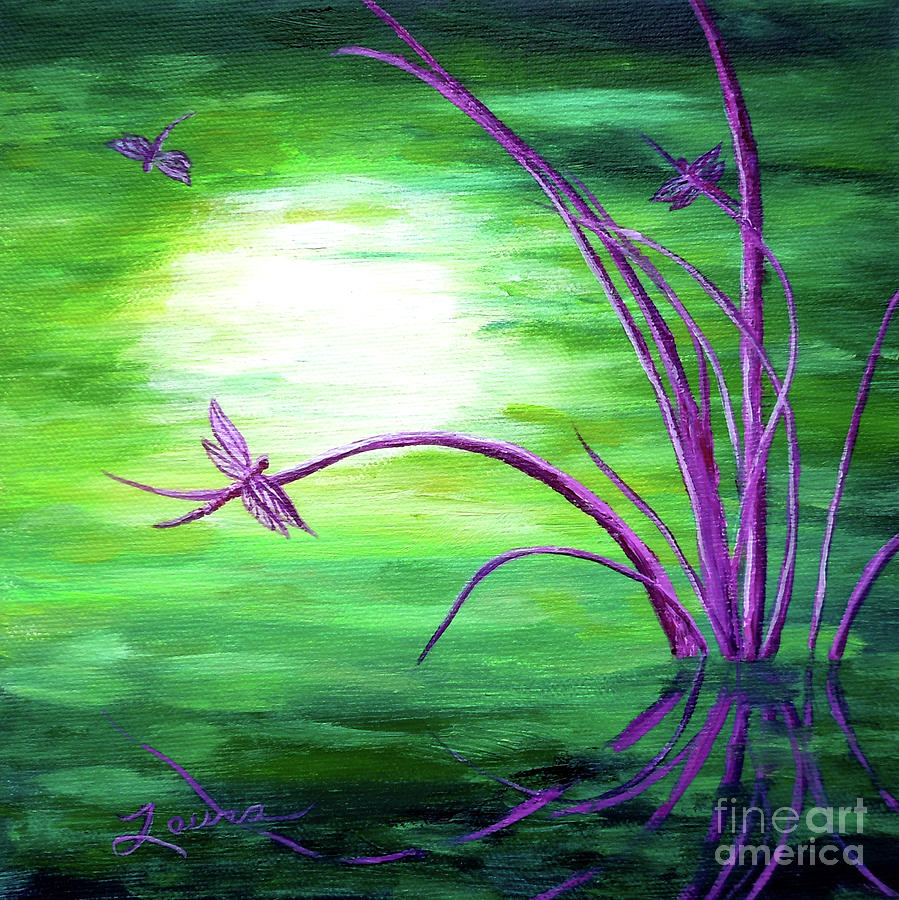 Moonlight on Green Water Painting by Laura Iverson
