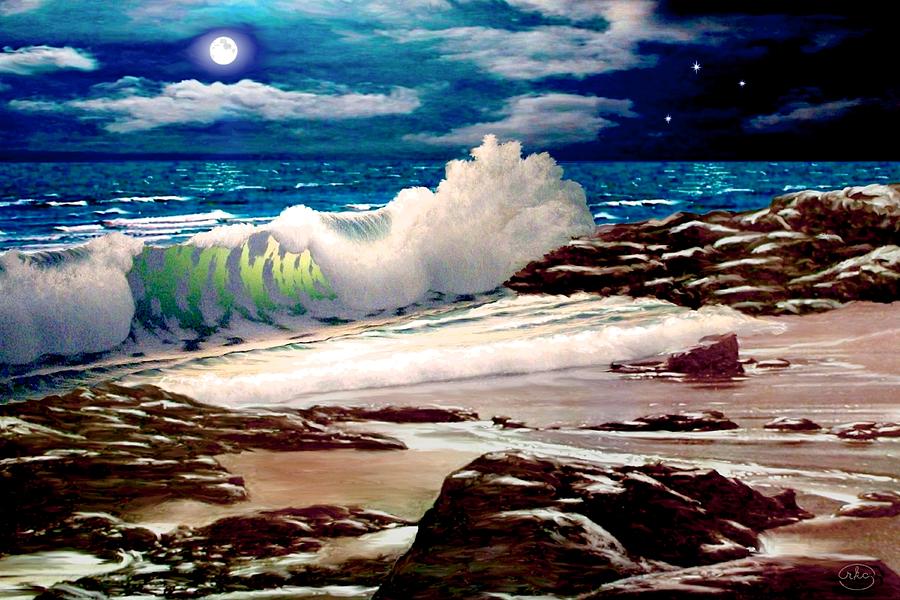 Moonlight on the Beach Painting by Ron Chambers