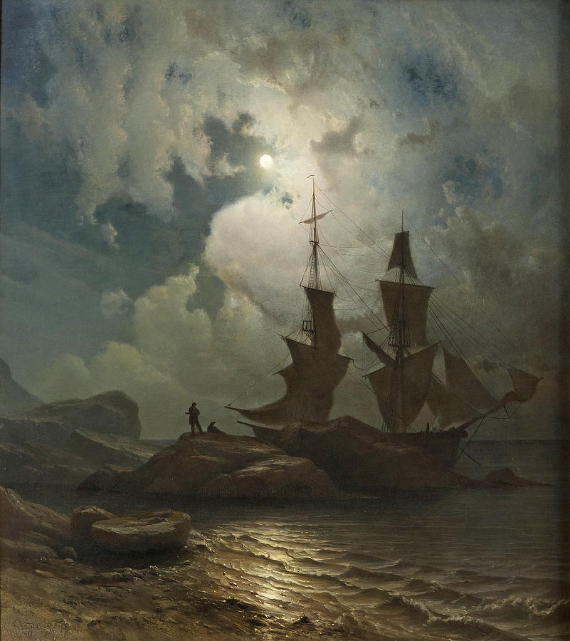 Moonlight on the Coast of Norway Painting by Knud Baade