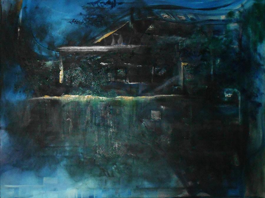 Moonlight On The Lake House Painting by Gregory Dallum