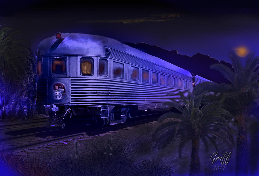 Train Digital Art - Moonlight on the Sante Fe Chief by J Griff Griffin