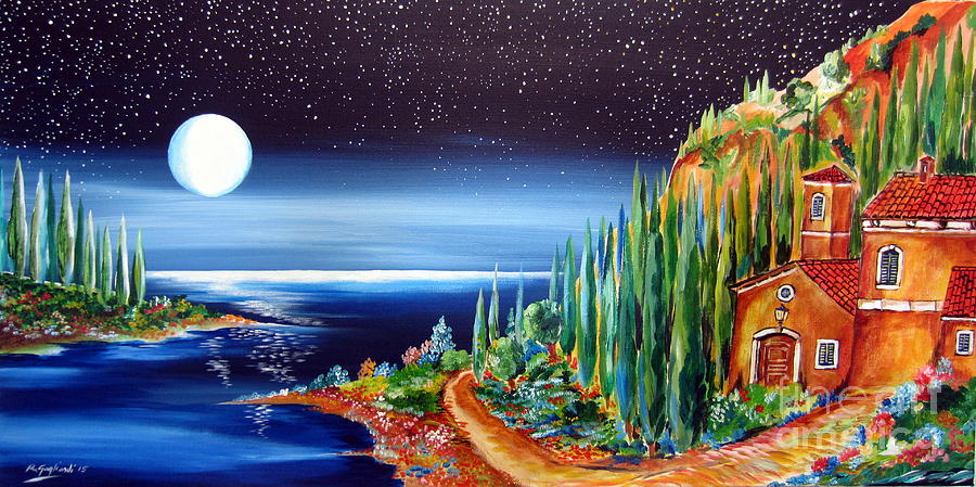 Moonlight over my Tuscan Villa Painting by Roberto Gagliardi