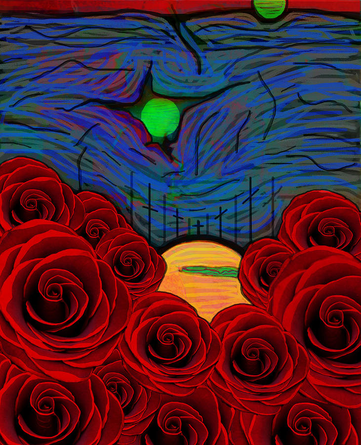 Moonlight Over The Rose Garden Digital Art by Rod Whyte