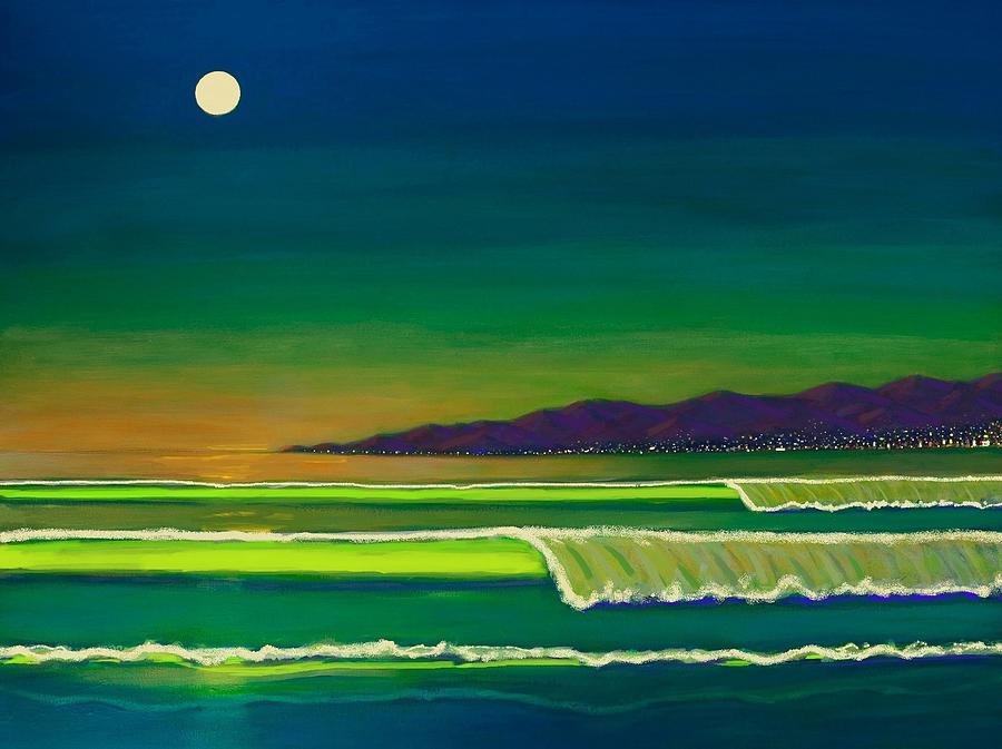 Venice Beach Painting - Moonlight Over Venice Beach by Frank Strasser