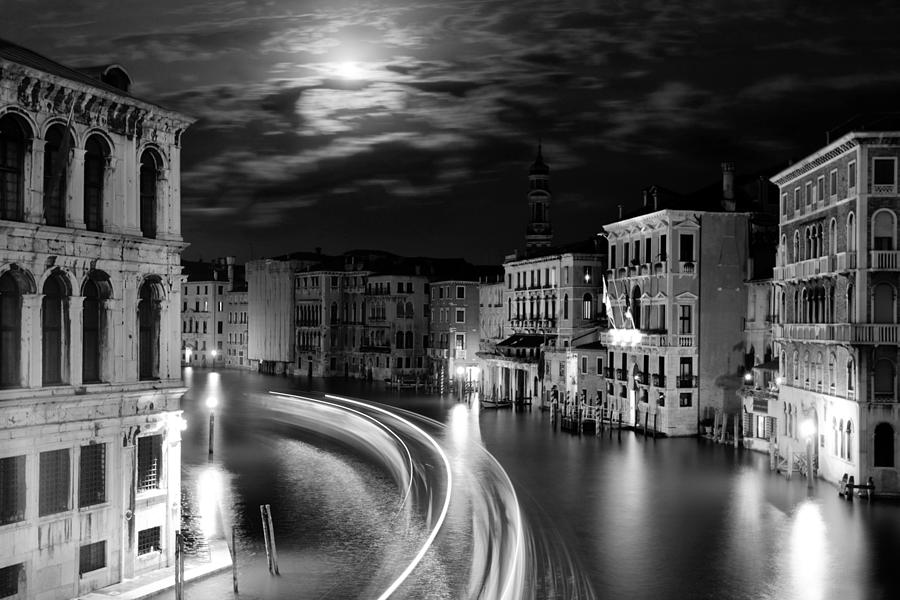 Black And White Photograph - Moonlight over Venice by Floriana Barbu