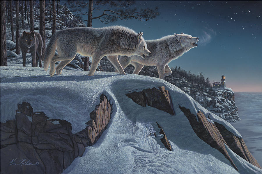 Wolves Painting - Moonlight Prowlers by Kim Norlien