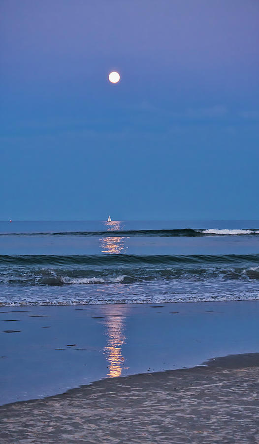 Moonlight Sail 3 - Ogunquit Beach - Maine Photograph by Steven Ralser