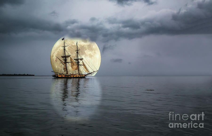 Beach Photograph - Moonlight Sail of the Flagship Niagara by Patti Larson