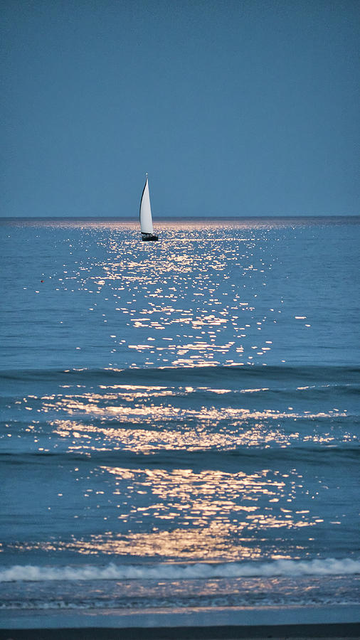 Boat Photograph - Moonlight Sail - Ogunquit Beach - Maine by Steven Ralser