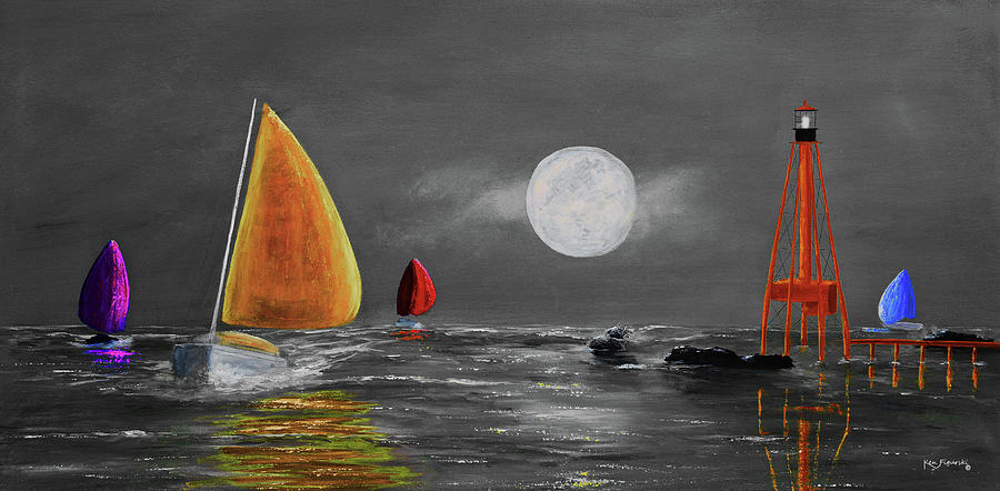 Moonlight Sailnata 3 Painting by Ken Figurski
