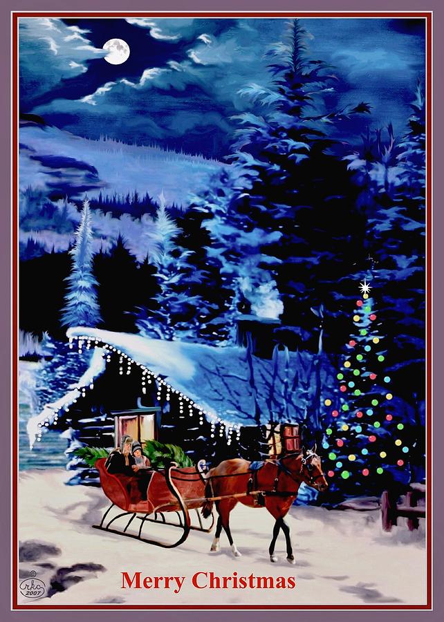 Father And Child Painting - Moonlight Sleigh Ride v2 by Ron Chambers