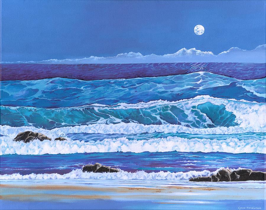 Moonlight Surf Painting by Lynne Henderson