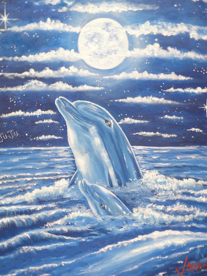 Moonlight Swim 2 Painting by Charles Vaughn