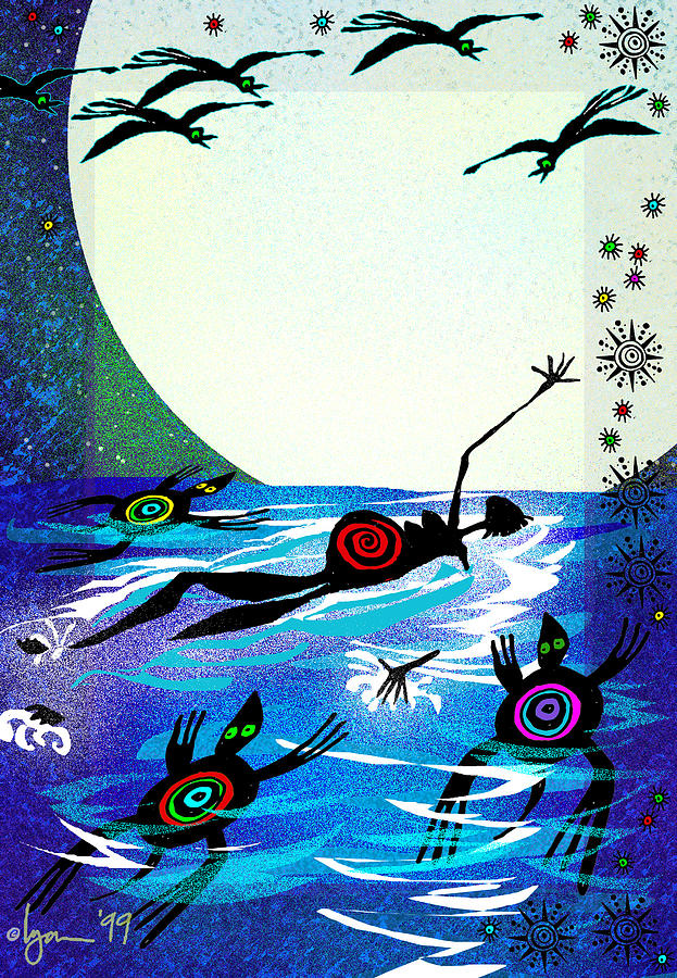 Moonlight Swim Painting by Angela Treat Lyon