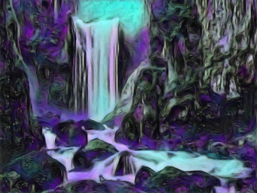 Moonlight Waterfall Digital Art by Artful Oasis